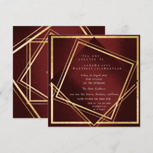 Burgundy Maroon Geometry Golden Square Geburtstag Einladung