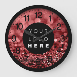 Burgundy Maroon Glitter Modern Custom Logo Große Wanduhr