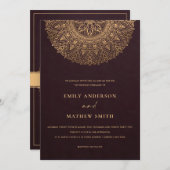 BURGUNDY MAROON GOLD CLASSY VERZIERT MANDALA WEDD EINLADUNG (Vorne/Hinten)
