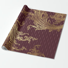 Burgundy Maroon Gold Damask Bridal Royal Ornament Geschenkpapier