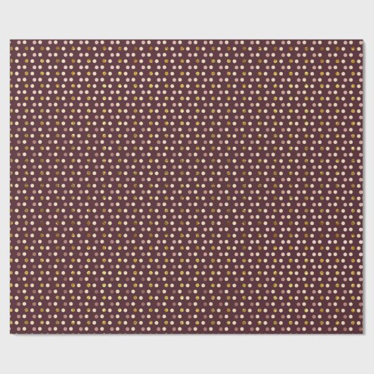 Burgundy Maroon Gold Delikate Small Polka Dots Geschenkpapier (Flach)
