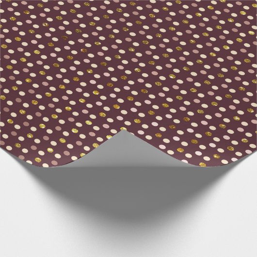 Burgundy Maroon Gold Delikate Small Polka Dots Geschenkpapier (Ecke)