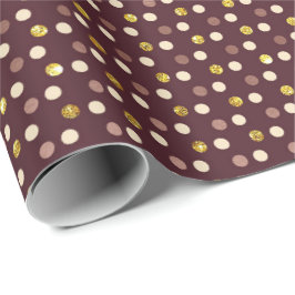 Burgundy Maroon Gold Delikate Small Polka Dots Geschenkpapier