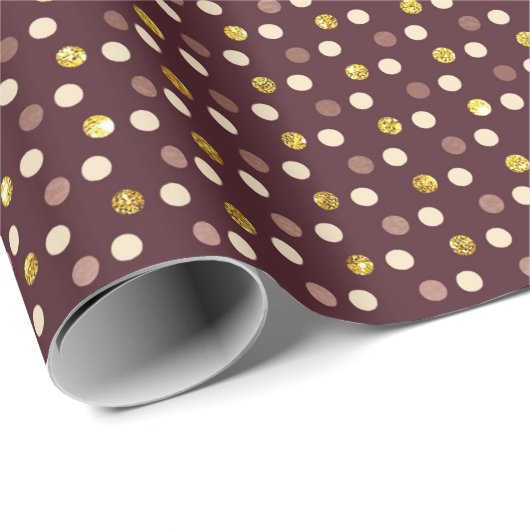 Burgundy Maroon Gold Delikate Small Polka Dots Geschenkpapier (Rolleneckpunkt)