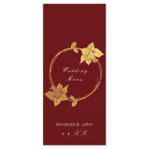 Burgundy Maroon Gold Floral Red Wedding Menü