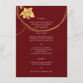 Burgundy Maroon Gold Floral Wedding Event Menu Red Menükarte (Rückseite)