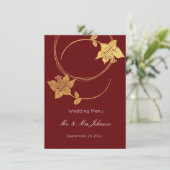 Burgundy Maroon Gold Floral Wedding Event Menu Red Menükarte (Stehend Vorderseite)