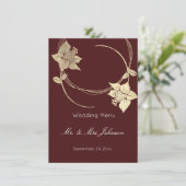 Burgundy Maroon Gold Floral Wedding Menü Menükarte (Stehend Vorderseite)
