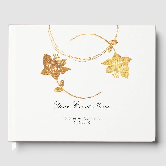 Burgundy Maroon Gold Floral Wedding White Gästebuch (Vorderseite)