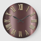 Burgundy Maroon Gold Metallic Roman Number Große Wanduhr (Vorderseite)
