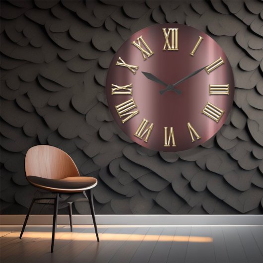 Burgundy Maroon Gold Metallic Roman Number Große Wanduhr