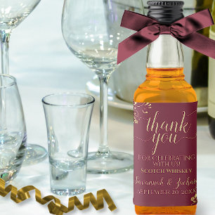 Burgundy Maroon & Gold Wedding Danke Mini Alkoholflaschenetikett