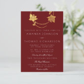 Burgundy Maroon Gold Wreath Vertical Gold Red Drop Einladung (Stehend Vorderseite)