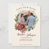 Burgundy Maroon Hochzeit mit Blumen Save The Date (Rückseite)