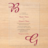 Burgundy Maroon Initials Herbst Hochzeit im Herbst Acryleinladungen (Vorderseite)