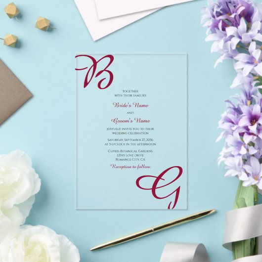 Burgundy Maroon Initials Herbst Hochzeit im Herbst Acryleinladungen (In Situ (Hochzeit))