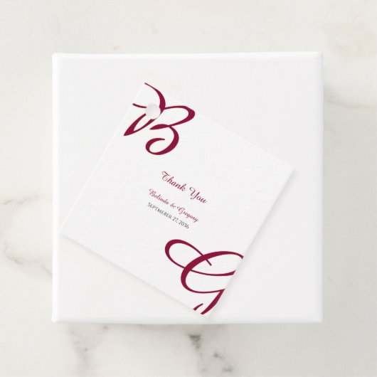 Burgundy Maroon Initials Herbst Hochzeit im Herbst Geschenkanhänger (Beispiel)