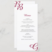 Burgundy Maroon Initials Herbst Hochzeit im Herbst Menükarte (Vorne/Hinten)