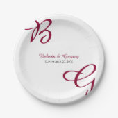 Burgundy Maroon Initials Herbst Hochzeit im Herbst Pappteller (Vorderseite)