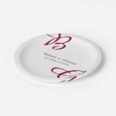 Burgundy Maroon Initials Herbst Hochzeit im Herbst Pappteller (Schrägansicht)