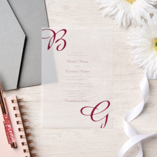 Burgundy Maroon Initials Herbst Hochzeit im Herbst Pergament Einladungen