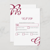 Burgundy Maroon Initials Herbst Hochzeit im Herbst RSVP Karte (Vorne/Hinten)