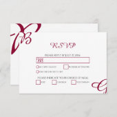 Burgundy Maroon Initials Herbst Hochzeit im Herbst RSVP Karte (Vorne/Hinten)