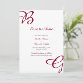 Burgundy Maroon Initials Herbst Hochzeit im Herbst Save The Date (Stehend Vorderseite)