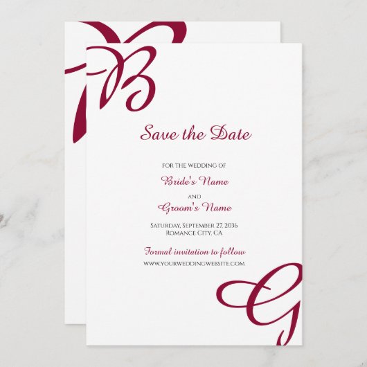 Burgundy Maroon Initials Herbst Hochzeit im Herbst Save The Date (Vorne/Hinten)