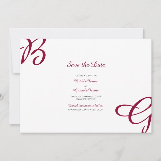 Burgundy Maroon Initials Herbst Hochzeit im Herbst Save The Date (Vorderseite)