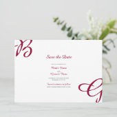 Burgundy Maroon Initials Herbst Hochzeit im Herbst Save The Date (Stehend Vorderseite)