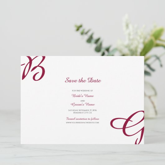 Burgundy Maroon Initials Herbst Hochzeit im Herbst Save The Date (Stehend Vorderseite)