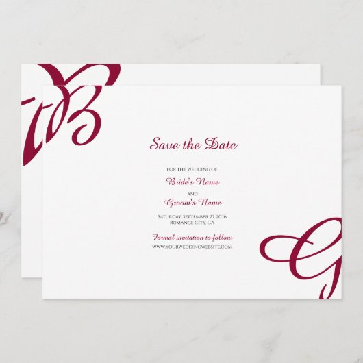 Burgundy Maroon Initials Herbst Hochzeit im Herbst Save The Date (Vorne/Hinten)
