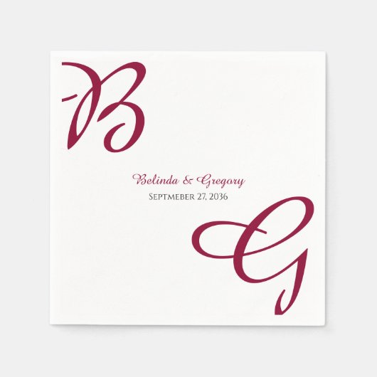 Burgundy Maroon Initials Herbst Hochzeit im Herbst Serviette (Vorderseite)