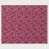 Burgundy Maroon Linen Silver Funkelnd Laurel Geschenkpapier (Flach)