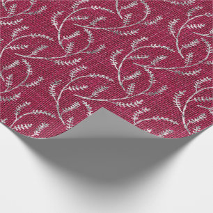 Burgundy Maroon Linen Silver Funkelnd Laurel Geschenkpapier
