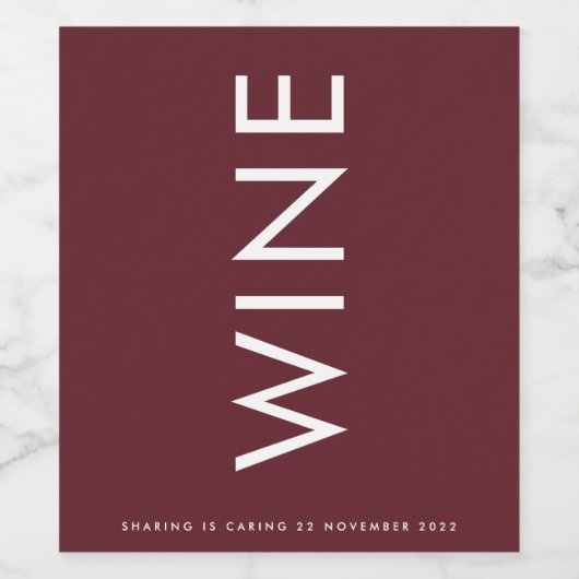 Burgundy Maroon Modern Bold Bold Big Monogram Eleg Weinetikett (Einzelnes Label)