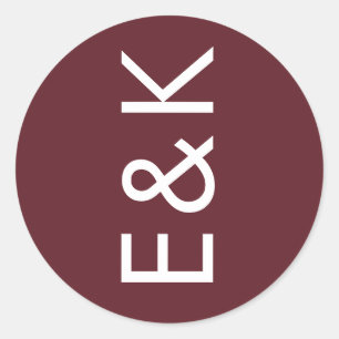Burgundy Maroon Modern Bold Bold Big Monogram Wedd Runder Aufkleber