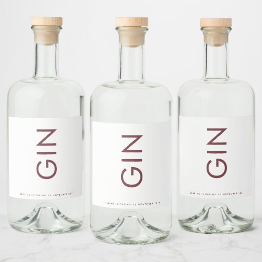 Burgundy Maroon Modern Bold Monogram Gin Alkoholflaschenetikett (Flaschen)