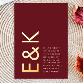 Burgundy Maroon Modern REAL GOLD Monogram Wedding Folieneinladung