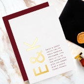 Burgundy Maroon Modern REAL GOLD Monogram Wedding Folieneinladung