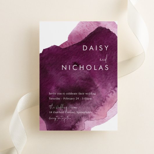 Burgundy Maroon Moderne Wasserfarbenhochzeit Einladung