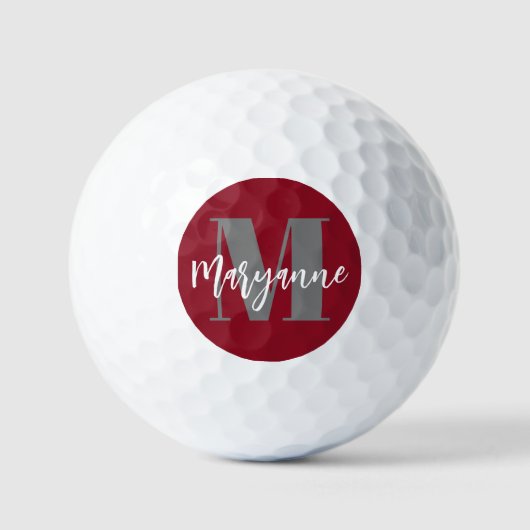 Burgundy Maroon Modernes, elegantes Monogramm Golfball (Vorderseite)