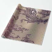 Burgundy Maroon Pink Rose Gold Royal Damask Herz Geschenkpapier (Ungerollt)