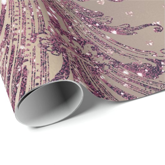 Burgundy Maroon Pink Rose Gold Royal Damask Herz Geschenkpapier (Rolleneckpunkt)