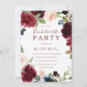 Burgundy Maroon Red Floral Junggeselinnen-Abschied Einladung (Vorderseite)