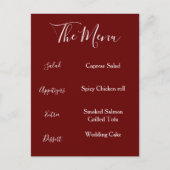 Burgundy Maroon Red White Menu Minimalistisch Postkarte (Vorderseite)