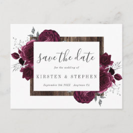 Burgundy Maroon Silver Floral Fall Save the Date Postkarte