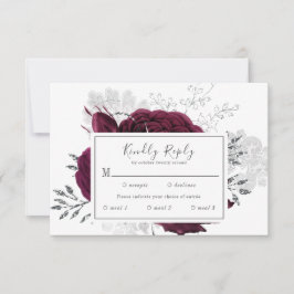 Burgundy Maroon Silver Floral Hochzeit im Herbst RSVP Karte