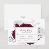Burgundy Maroon Silver Floral Hochzeit im Herbst RSVP Karte (Vorne/Hinten)